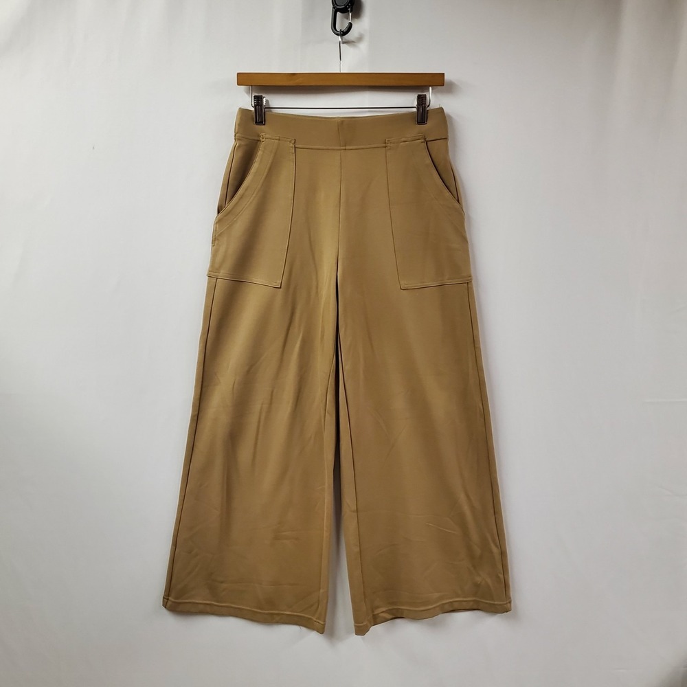 Max Studio London Wide Leg Crop Pants Women Small Tan Pullon Ponte Travel...